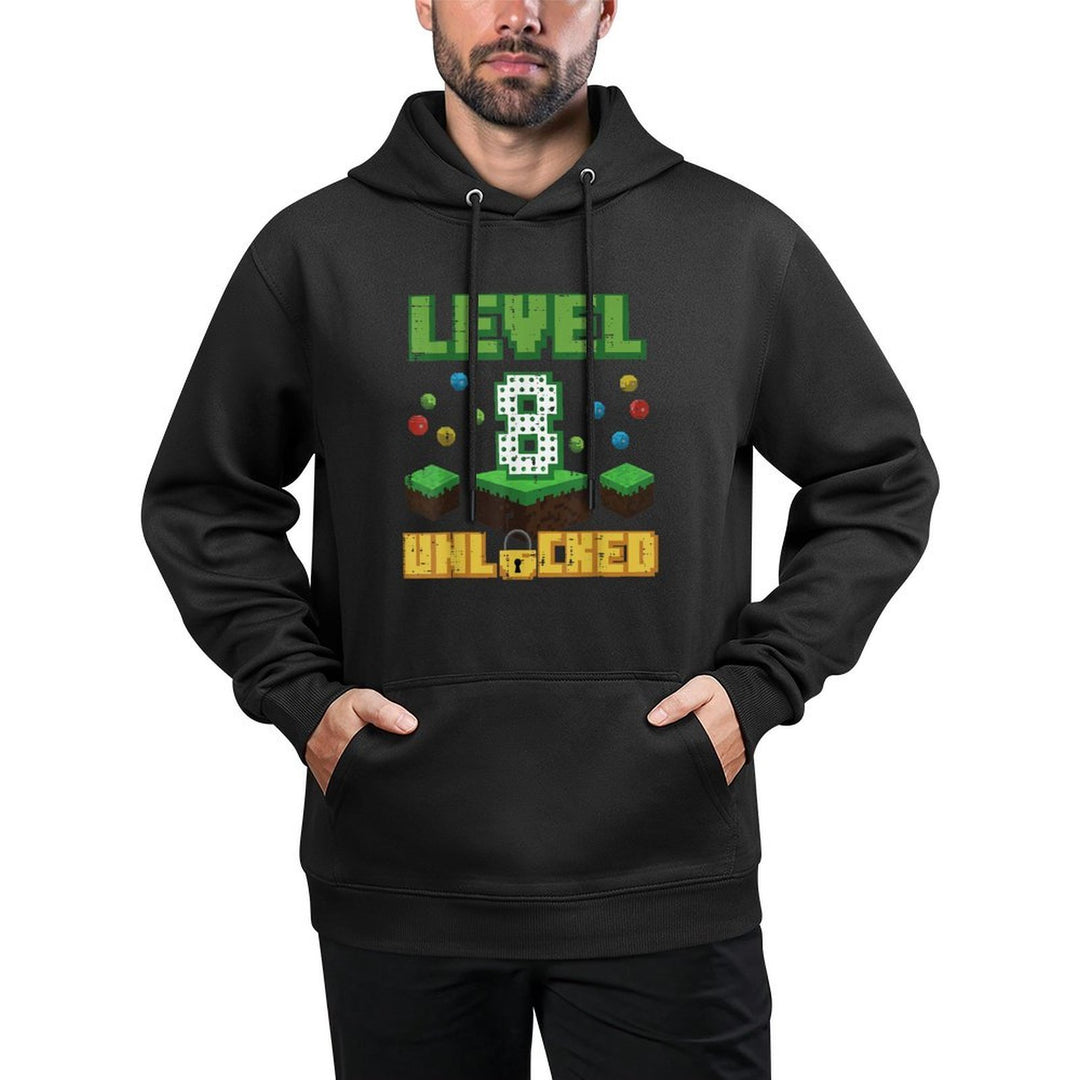 Level 8 Unlocked Pixel Gamer 8th Birthday Gaming Boys Kids Durable Construction Hoodie