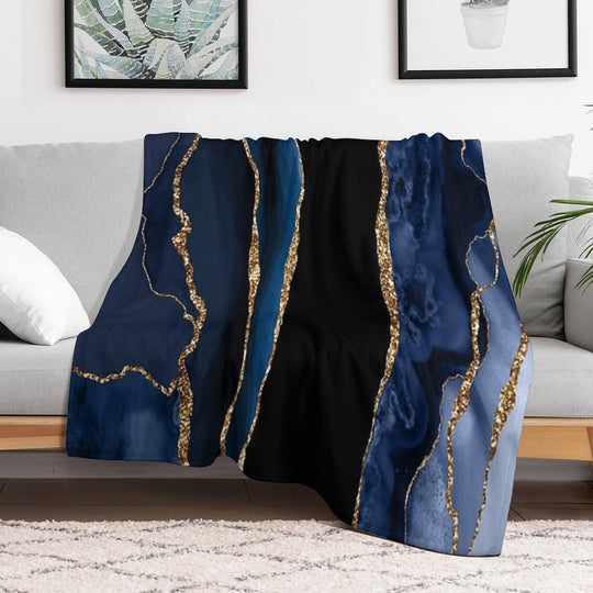 Abstract Blue And Gold Modern Geode Agate Design Multi-functional Throw Blanket