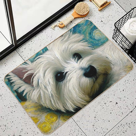 The Snuggle Queen - West Highland Terrier Van Gogh Style Durable Bath Mat