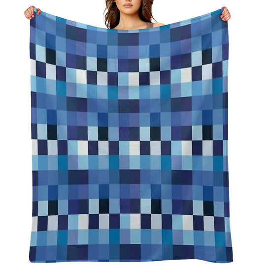 Squares Shades of Azure Machine-washable Throw Blanket