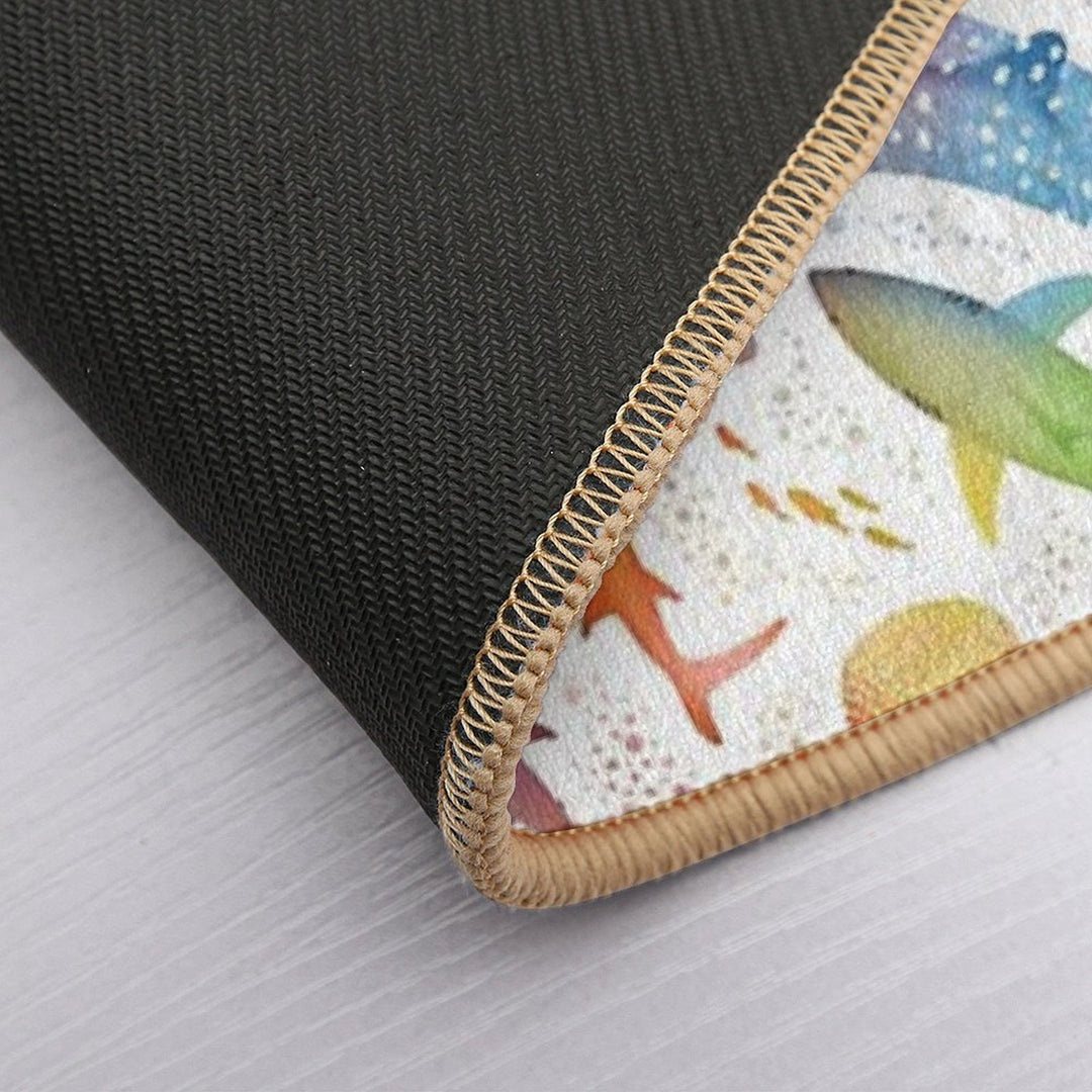 Rainbow Shark Ocean on White  High-Traffic Bath Mat