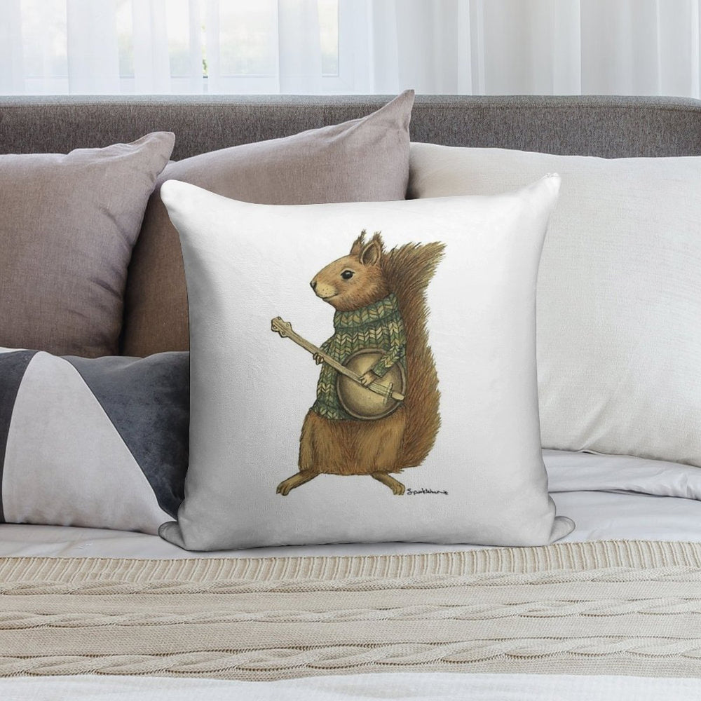 Squirrel with A Banjo Soft Reinforced Edging Throw Pillow