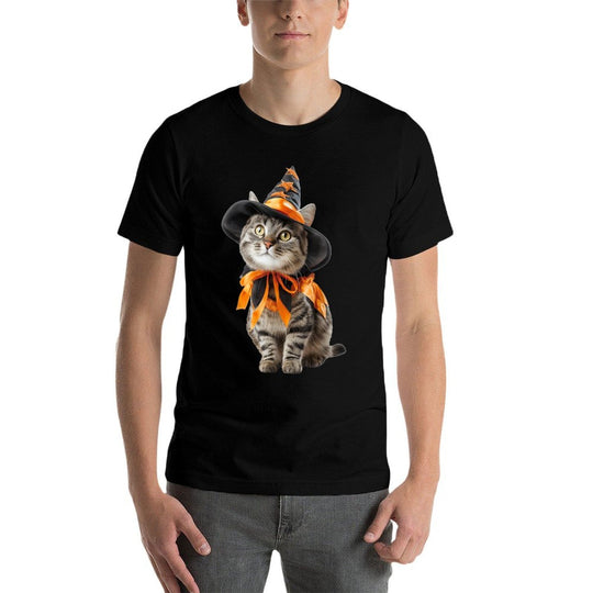Cat Wearing Witch Wizard Costume Funny Halloween Graphic  Vintage-inspired T-Shirt