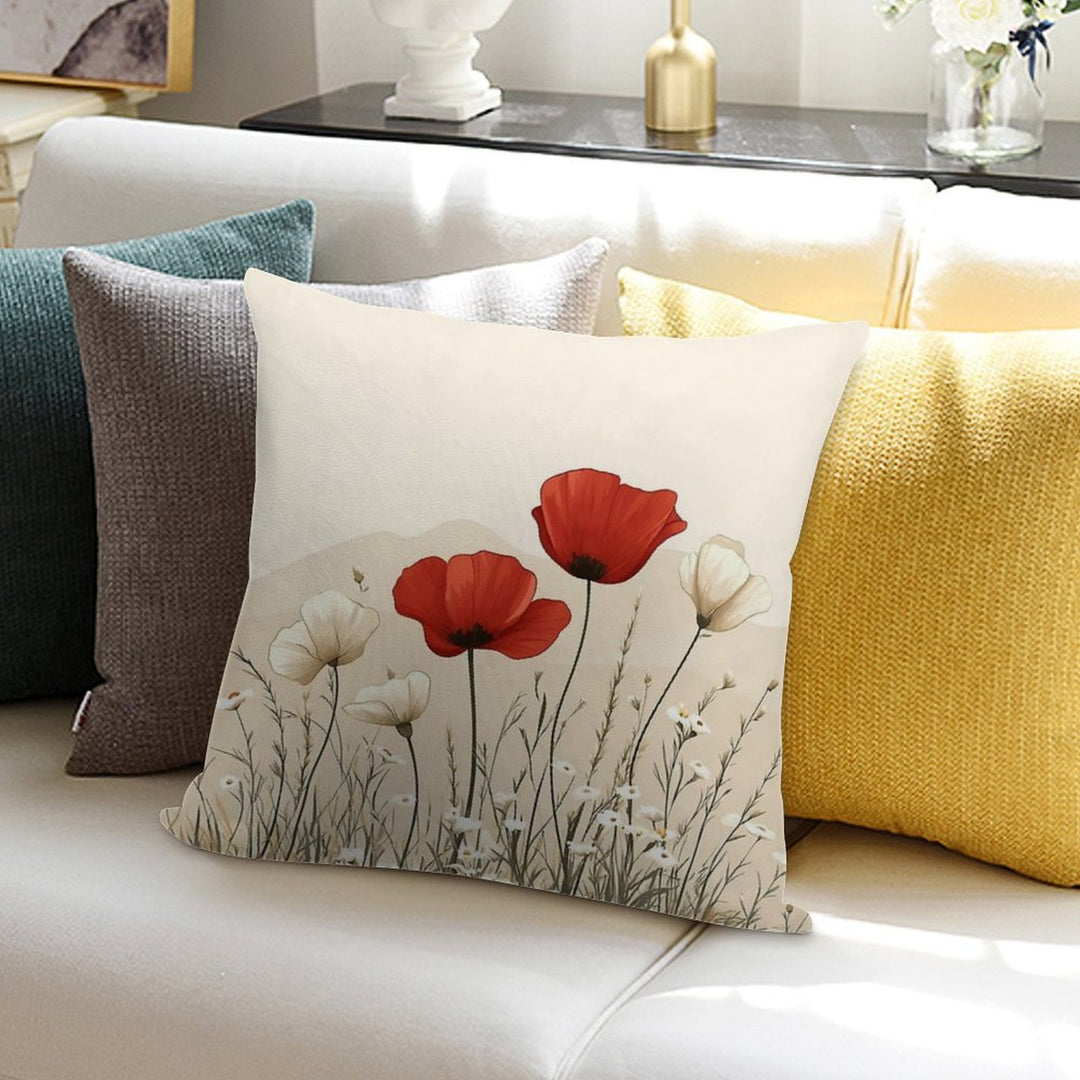 Red Poppies In Bloom Soft Reinforced Edging Throw Pillow