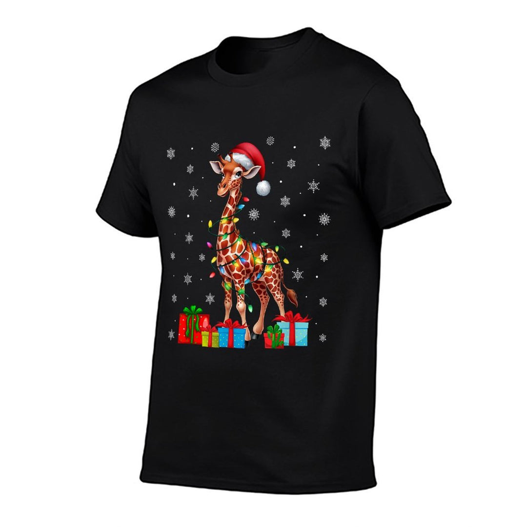 Giraffe Ugly Xmas Lights Santa Hat Giraffe Christmas  Slim-fit Cut T-Shirt