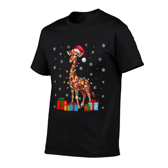 Giraffe Ugly Xmas Lights Santa Hat Giraffe Christmas  Slim-fit Cut T-Shirt