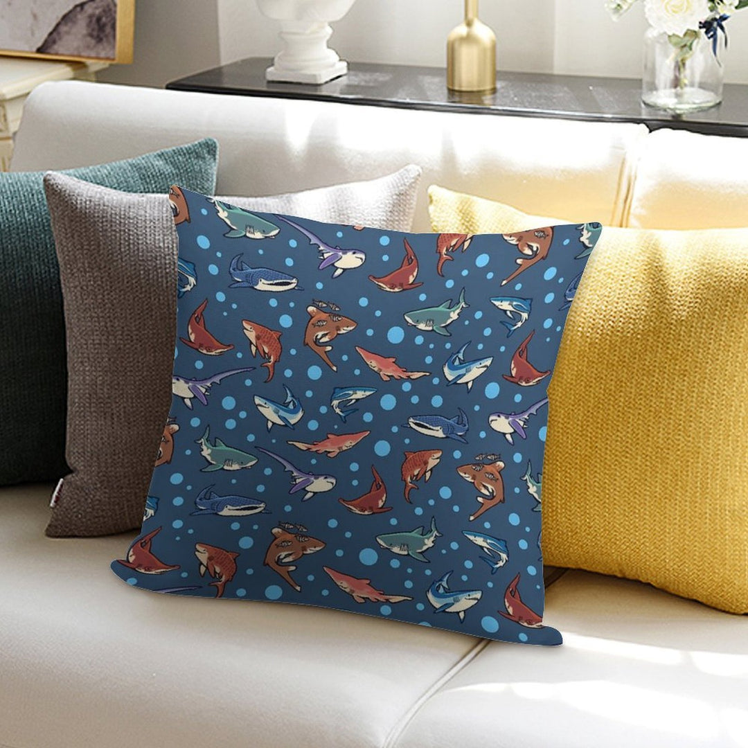 Sharks in The Dark Blue Soft Luxury Feel Throw Pillow