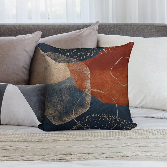 Modern Abstract Terracotta Blush And Navy Blue Soft Short Plush Fabric Throw Pillow