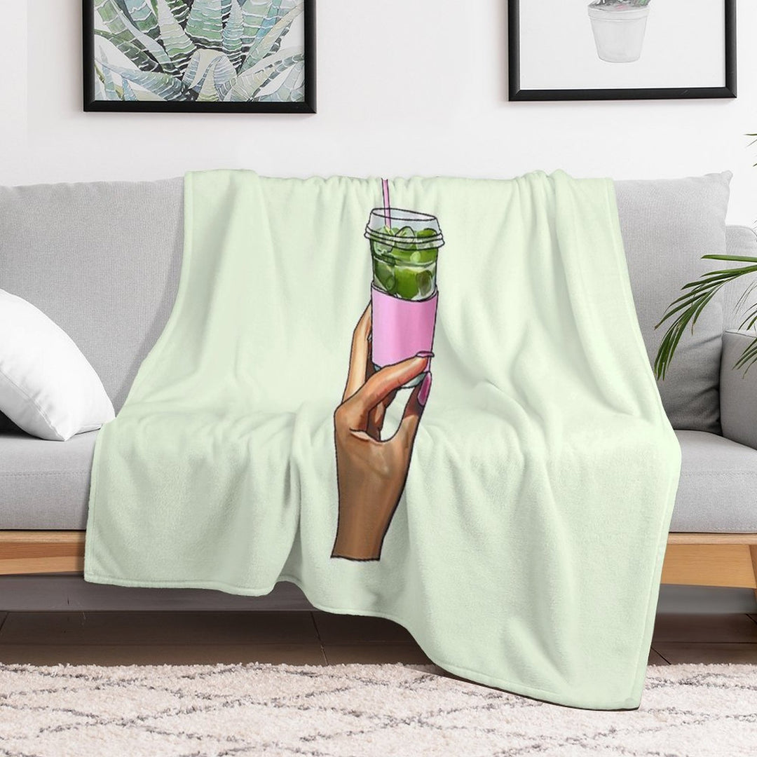 Aggressively Sips Matcha – Funny Matcha Aesthetic Sticker Wrinkle-free Throw Blanket