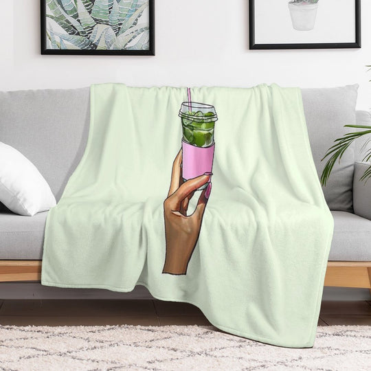 Aggressively Sips Matcha – Funny Matcha Aesthetic Sticker Wrinkle-free Throw Blanket