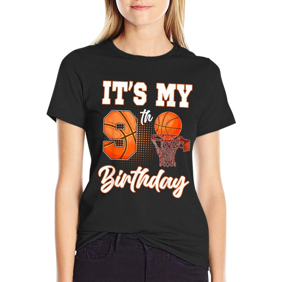 Its My 9th Birthday Basketball Theme Party 9 Years Old  Ribbed Collar T-Shirt