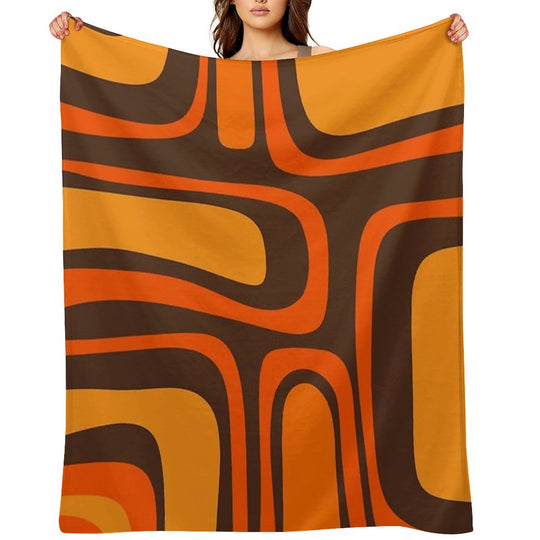 Palm Springs Retro Mid-Century Modern Abstract Pattern in 70s Brown And Orange Compact Throw Blanket