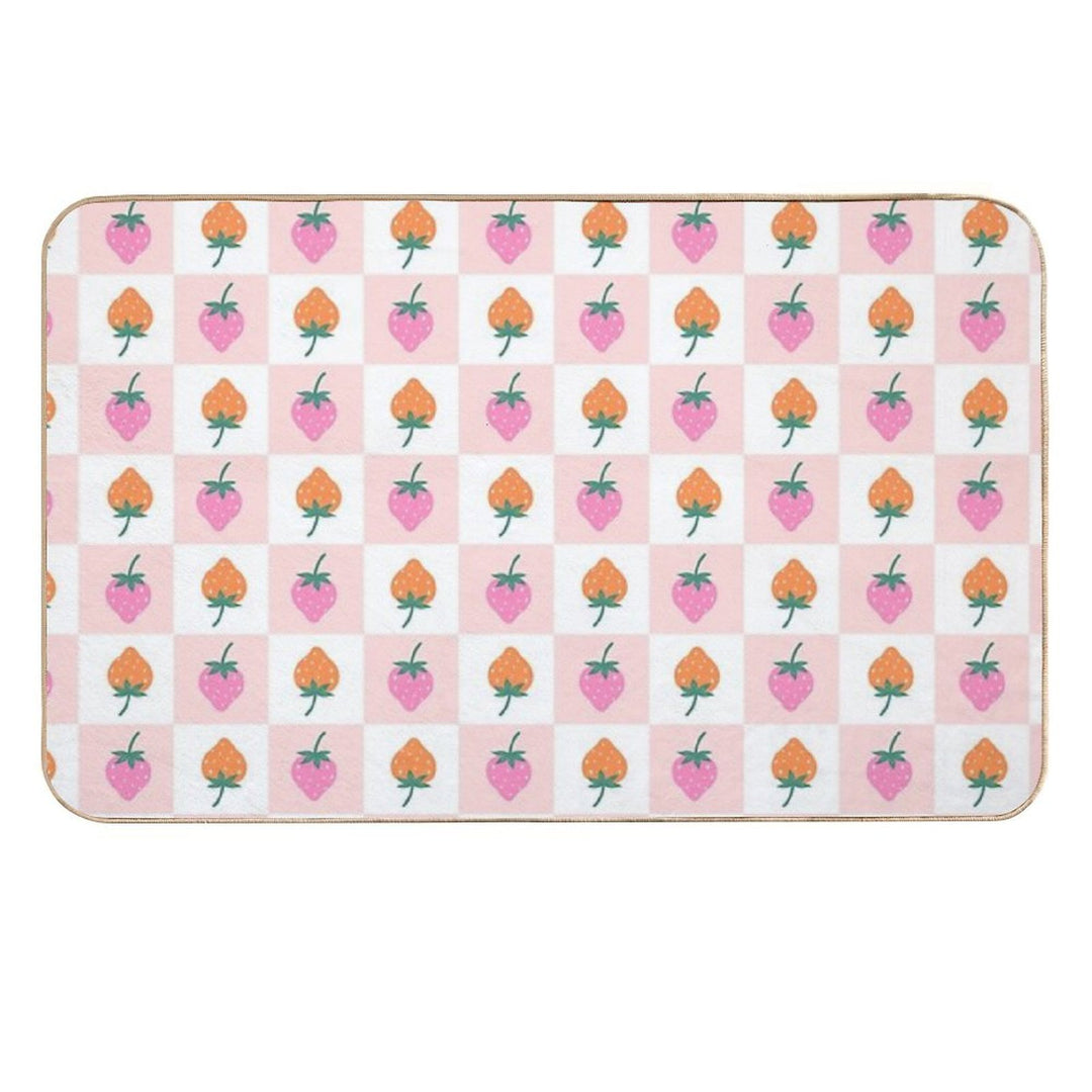 Checkered Pattern with Strawberries  Non-Slip Bath Mat
