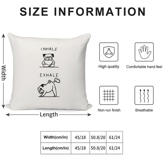 Inhale Exhale Pug Soft Hidden Zipper Throw Pillow