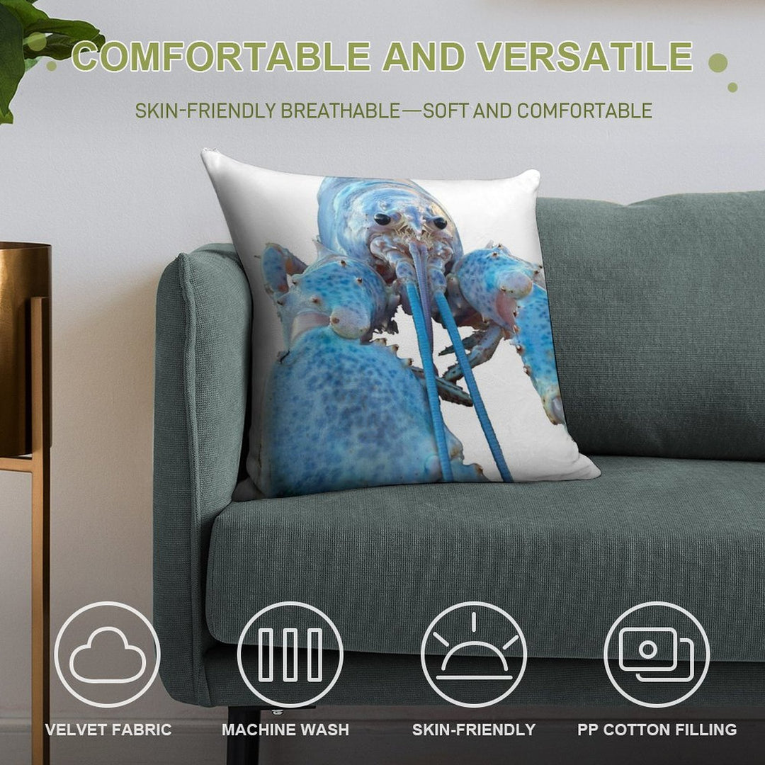 Blue Lobster Jumpscare Soft High-Density Material Throw Pillow