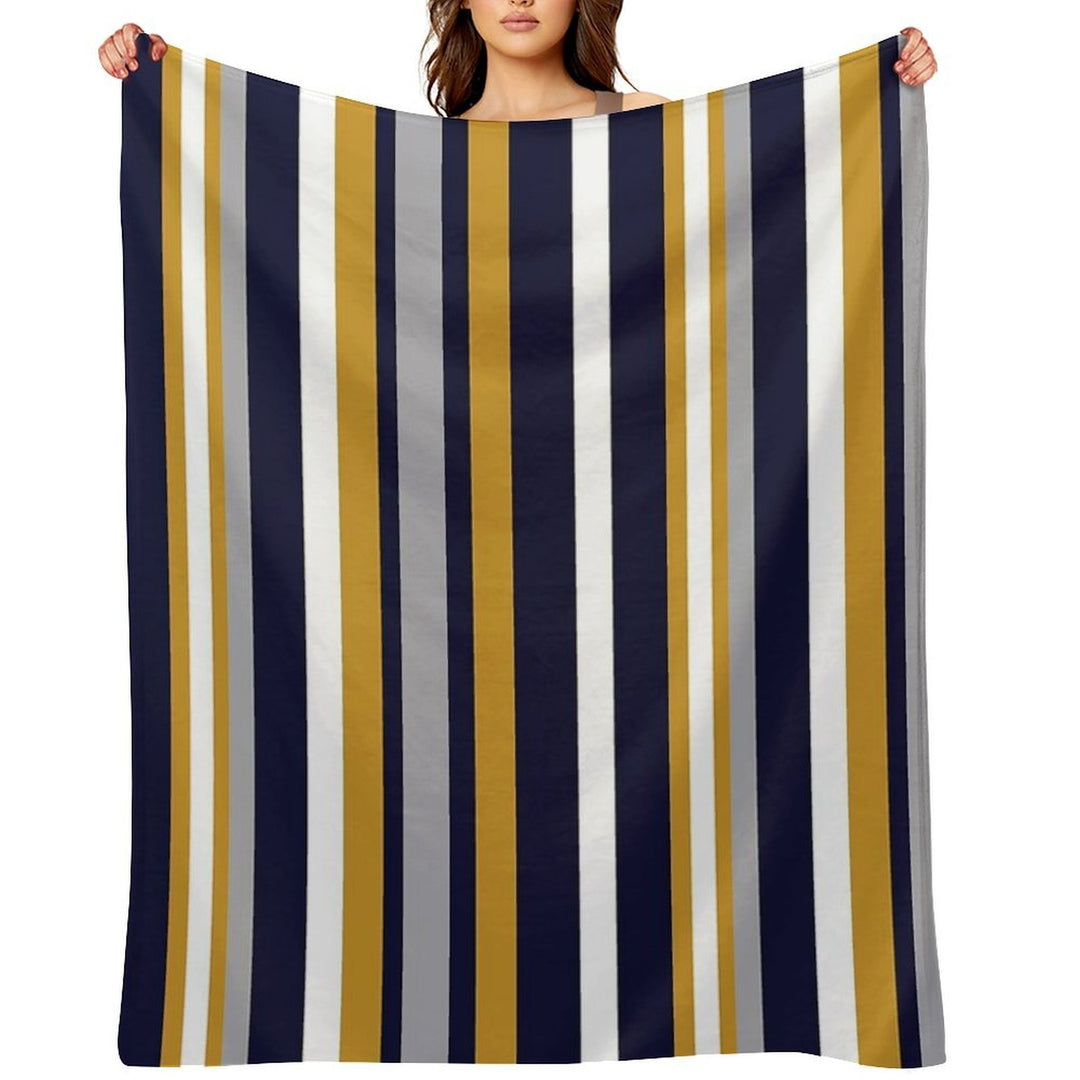 Modern Stripes Vertical Pattern in Honey Mustard Yellow, Dark Navy Blue, Gray, And White. Minimalist Color Block Durable Throw Blanket