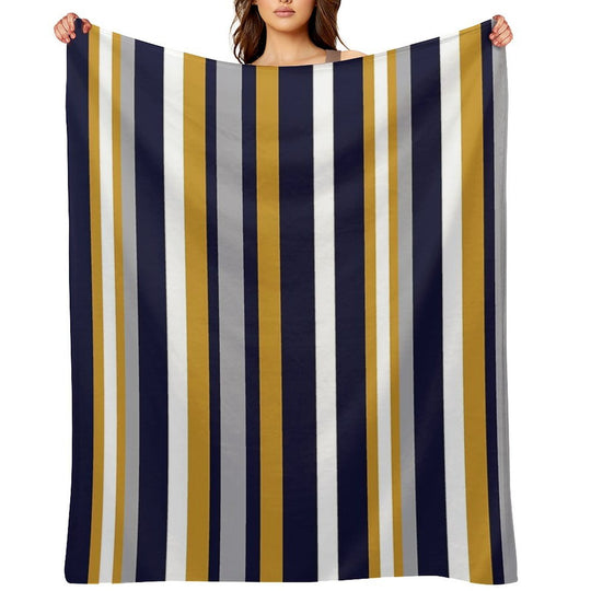 Modern Stripes Vertical Pattern in Honey Mustard Yellow, Dark Navy Blue, Gray, And White. Minimalist Color Block Durable Throw Blanket