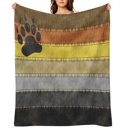 Denim Textured Seamless Gay Bear Pride Flag Pattern Travel-friendly Throw Blanket
