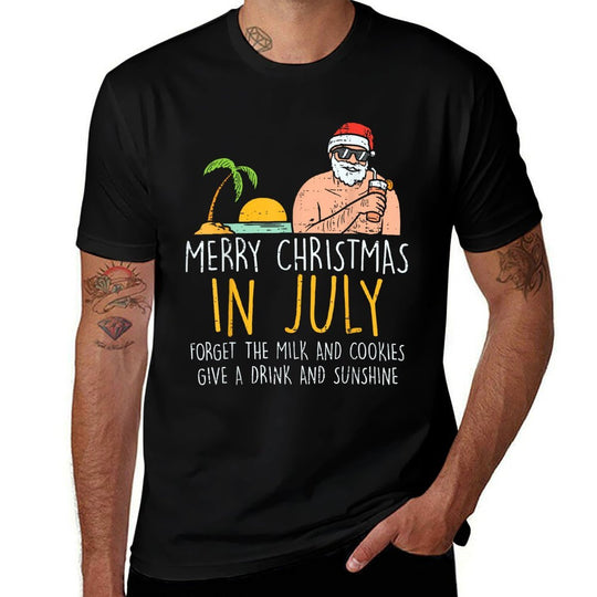 Merry Christmas In July Santa Beach Cocktail Summer Xmas for Men Women  Stretchy T-Shirt