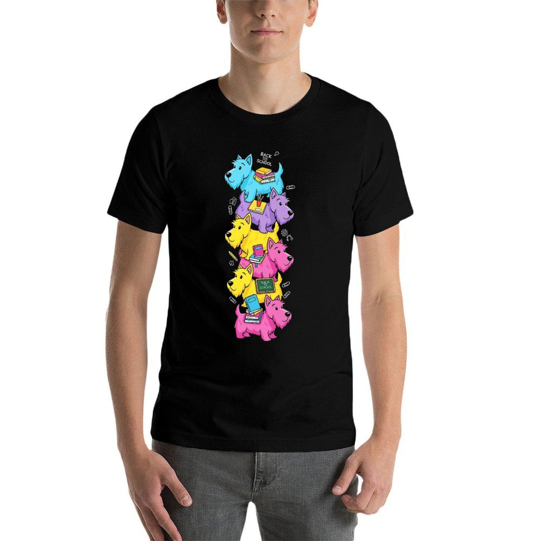 Scottish Terrier Colorful Rainbow Back to School Boys Girls Premium  Slim-fit Cut T-Shirt