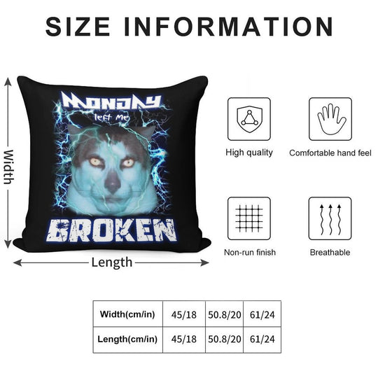 MONDAY LEFT ME BROKEN CAT Soft Decorative Cover Throw Pillow