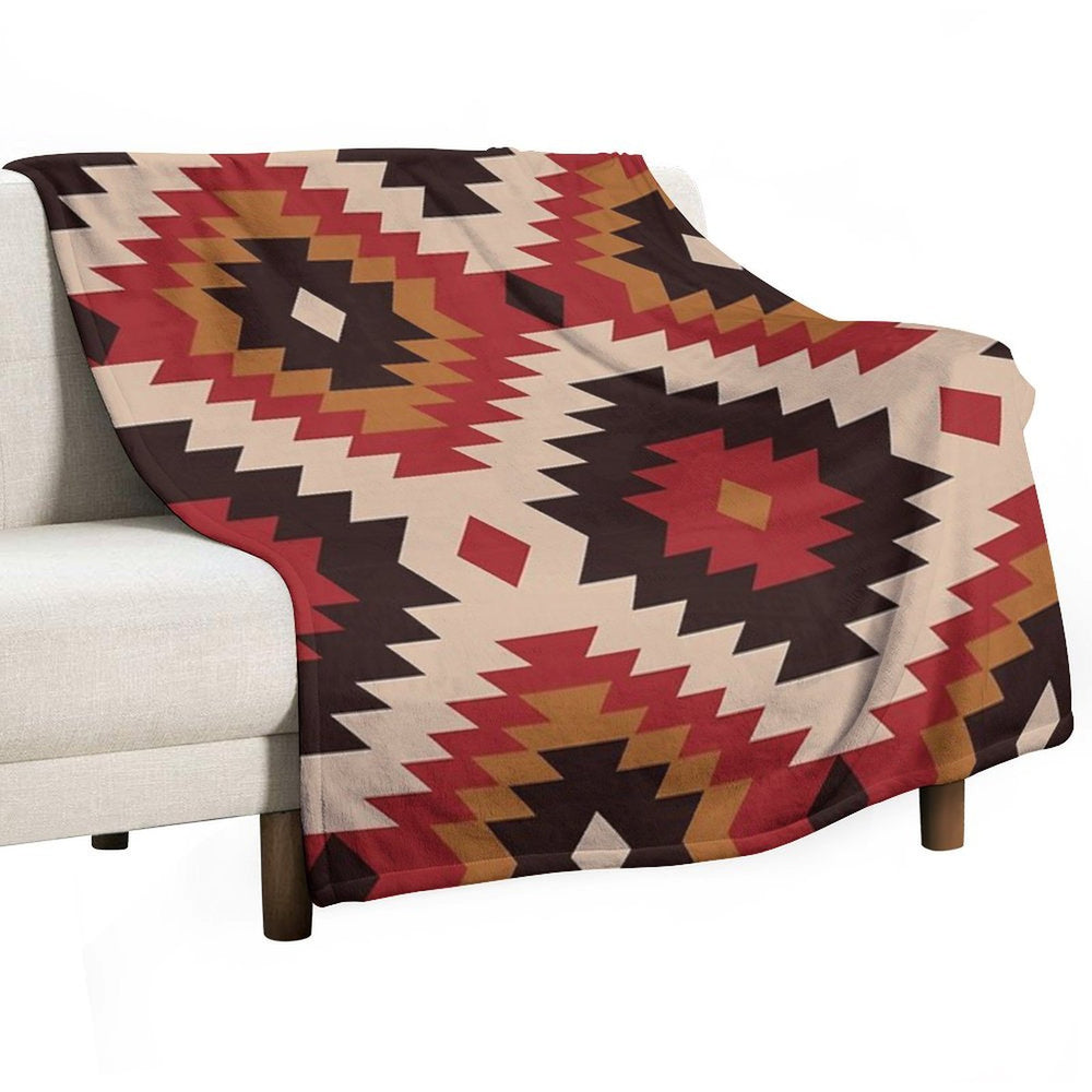 Navajo Red And Mustard Plush Throw Blanket