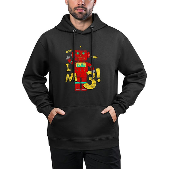 Kids 3rd Birthday. Boys 3 Years Birthday Party Robot Colorfast Hoodie