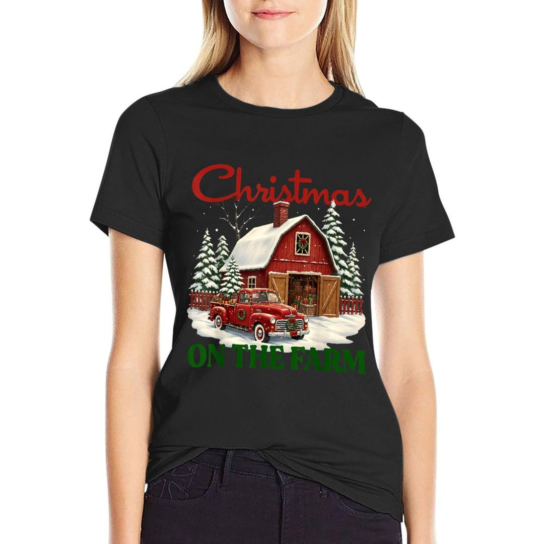 Christmas On The Farm Vintage Red Truck Barn Xmas Gift  Durable T-Shirt