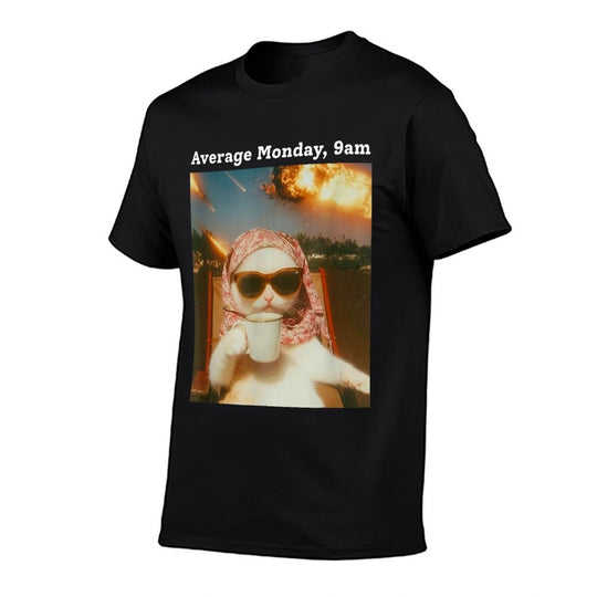 Cat Meme Average Monday 9AM Funny Sarcastic Back to Work  Heathered Texture T-Shirt