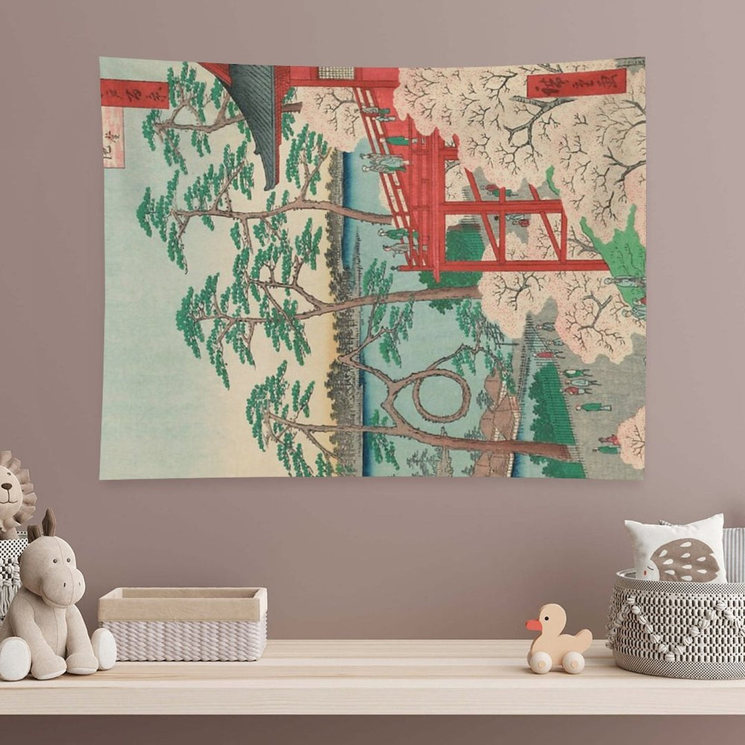 Spring Blossoms And Pond Ukiyo-e Japanese Art Tapestry