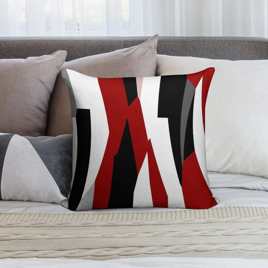Red Black And White Abstract Soft High-Density Material Throw Pillow