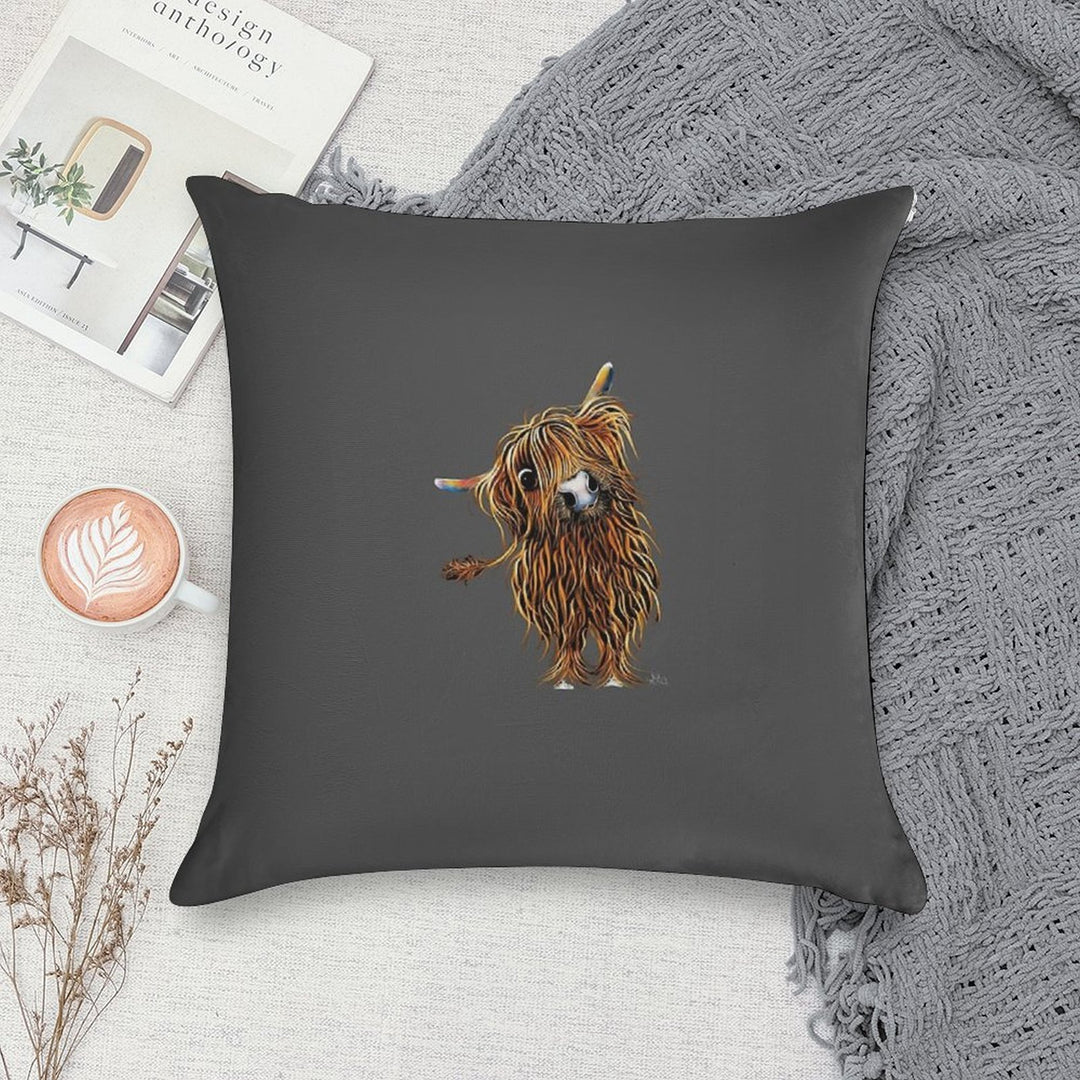 HiGHLaND CoW PRiNT SCoTTiSH ' CoooWeee ON GReY ' BY SHiRLeY MacARTHuR Soft Easy Maintenance Throw Pillow