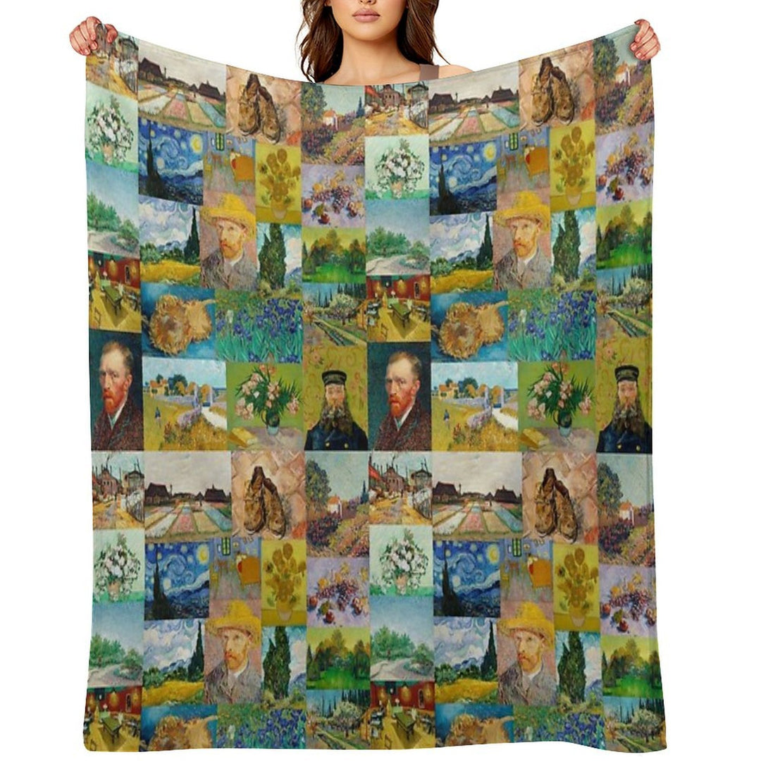 Van Gogh Collage Plush Throw Blanket