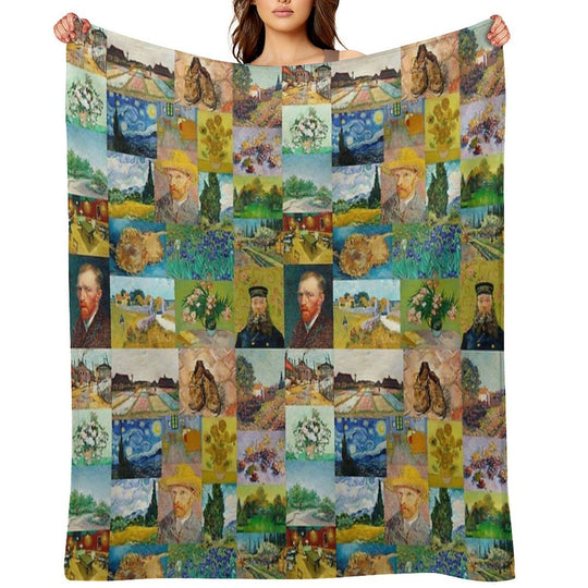 Van Gogh Collage Plush Throw Blanket