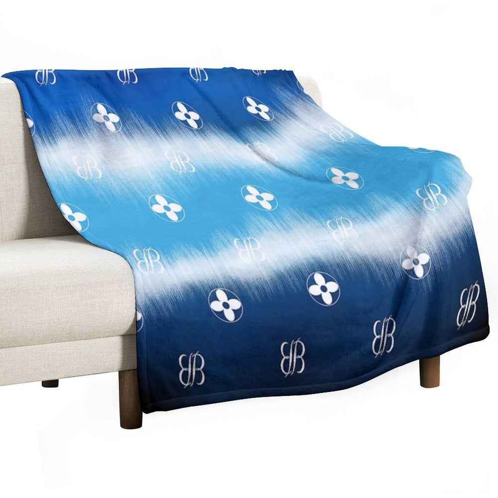 BB Logo Flower Design on Shades of Blue Lightweight Throw Blanket