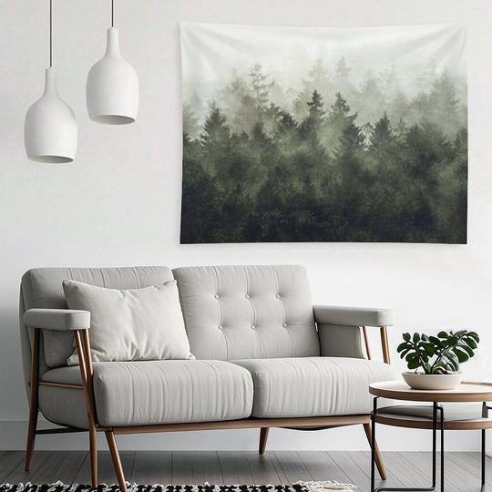 The Heart Of My Heart  Green Mountain Romantasy Moody Wilderness Dream Forest With Cascadia Trees Covered In Magic Fog Tapestry