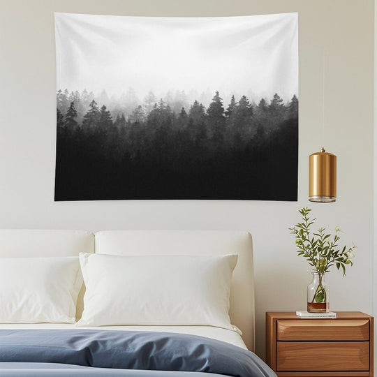 A Wilderness Somewhere  Misty Romantasy Fairytale Ghostwood Forest With Cascadia Trees Covered In Magic Light And Fog Tapestry