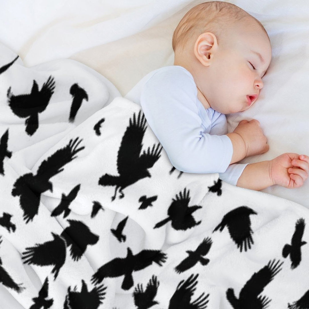 Raven Crow Flying Birds Abstract Goth Halloween Pattern Velvety-soft Throw Blanket