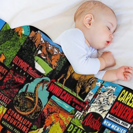 American National Parks Vintage Travel Decal Bomb Versatility Throw Blanket