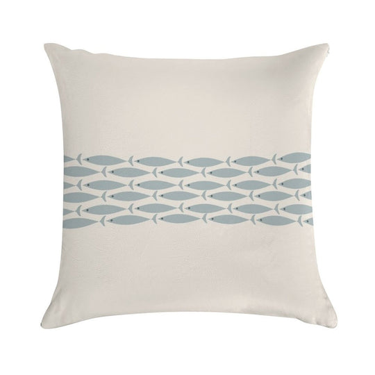 Fish Stripe 6 - Minimalist Mid Century Modern Pattern in Cream And Light Blue-Grey Soft Style Accent Throw Pillow