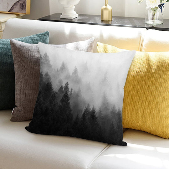 I Love You But I Have Chosen Darkness  Misty Romantic Retro Fall Wilderness Fairytale Forest With Trees Covered In Magic Fog S Soft Home Decor Throw Pillow