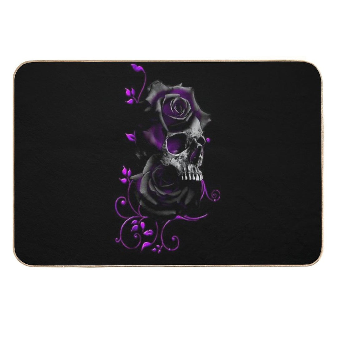 Skull with Black And Purple Roses  Eco-Friendly Bath Mat