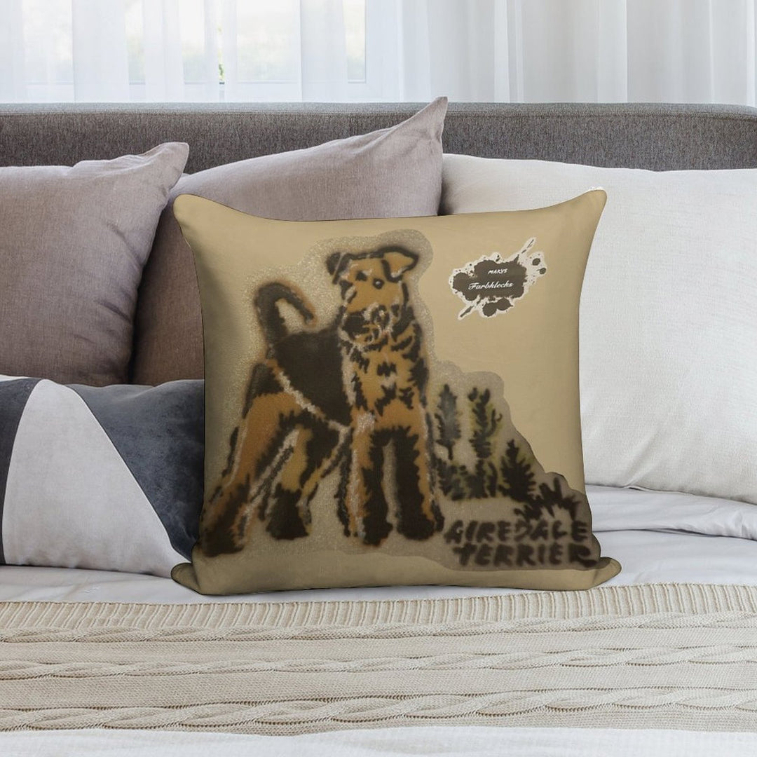 An Airedale Terrier Stands in The Meadow Soft Fade-Resistant Throw Pillow