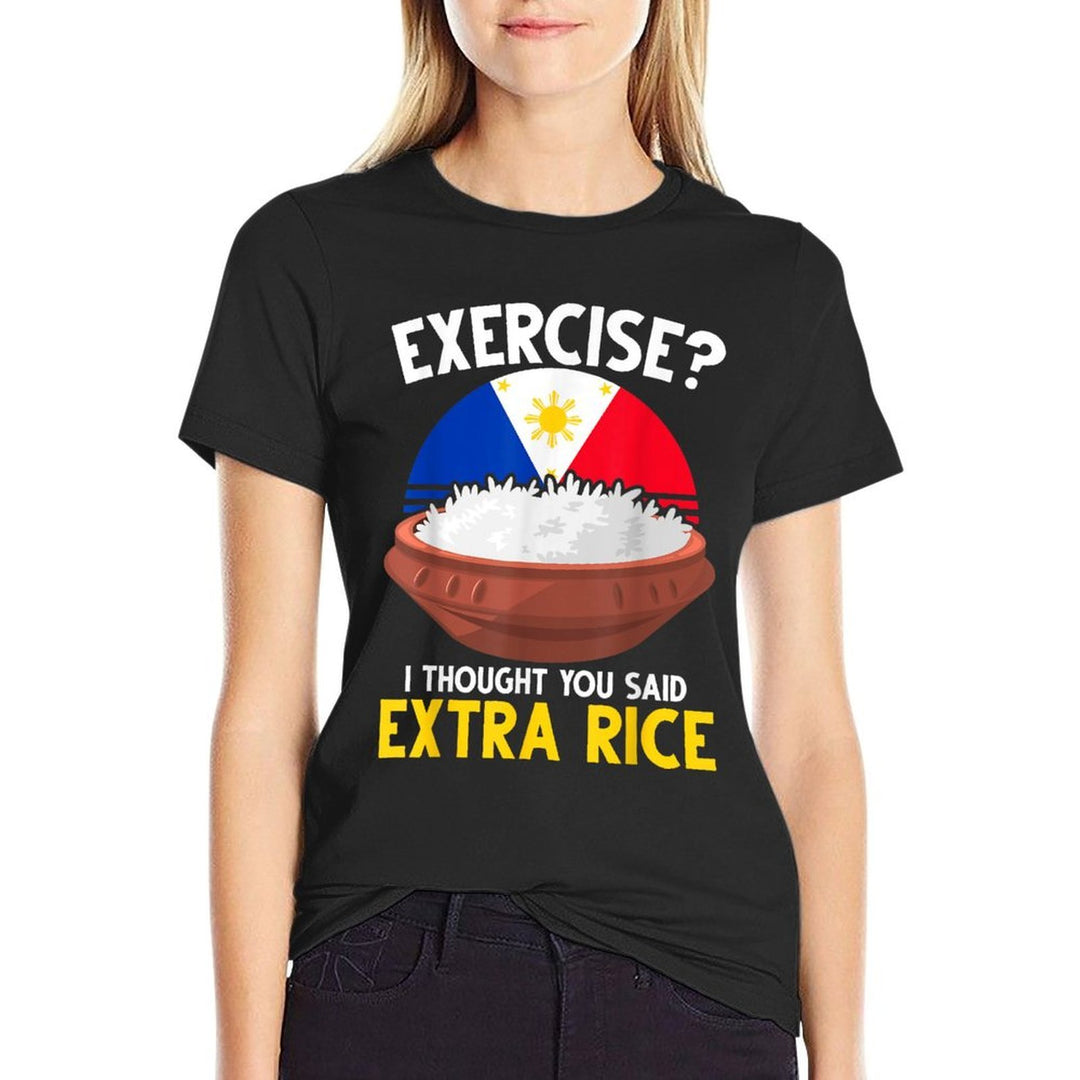 Funny Filipino Pride Extra Rice Filipina Proud Philippines  Ribbed Collar T-Shirt