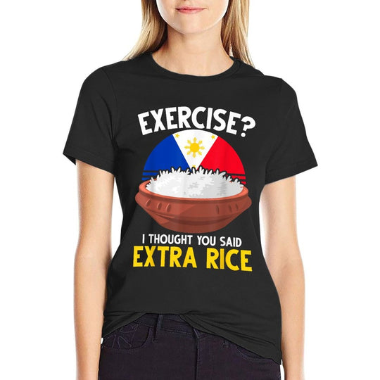 Funny Filipino Pride Extra Rice Filipina Proud Philippines  Ribbed Collar T-Shirt