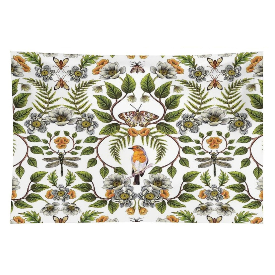Spring Reflection - FloralBotanical Pattern W Birds, Moths, Dragonflies & Flowers Tapestry