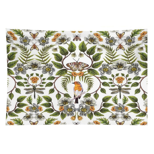 Spring Reflection - FloralBotanical Pattern W Birds, Moths, Dragonflies & Flowers Tapestry