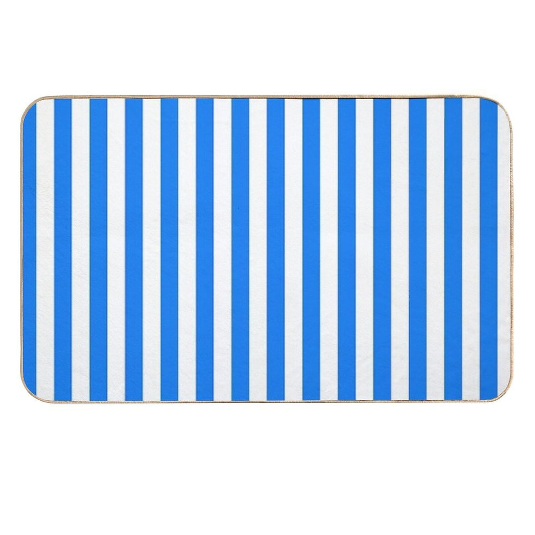 Vertical Blue And White Striped  Toxin-Free Bath Mat