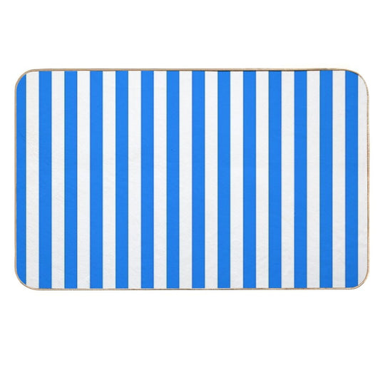 Vertical Blue And White Striped  Toxin-Free Bath Mat