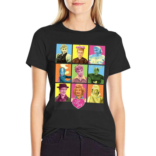 I Love Lucy So Many Faces  Ribbed Collar T-Shirt